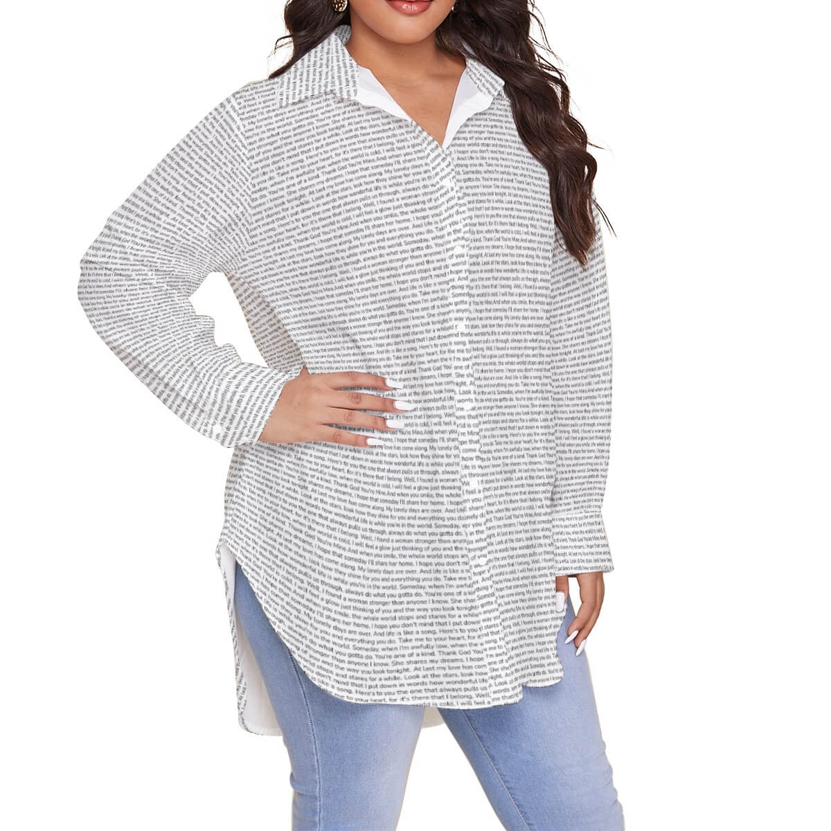 Women's Long Sleeve Button-Up Shirt (Plus Size)