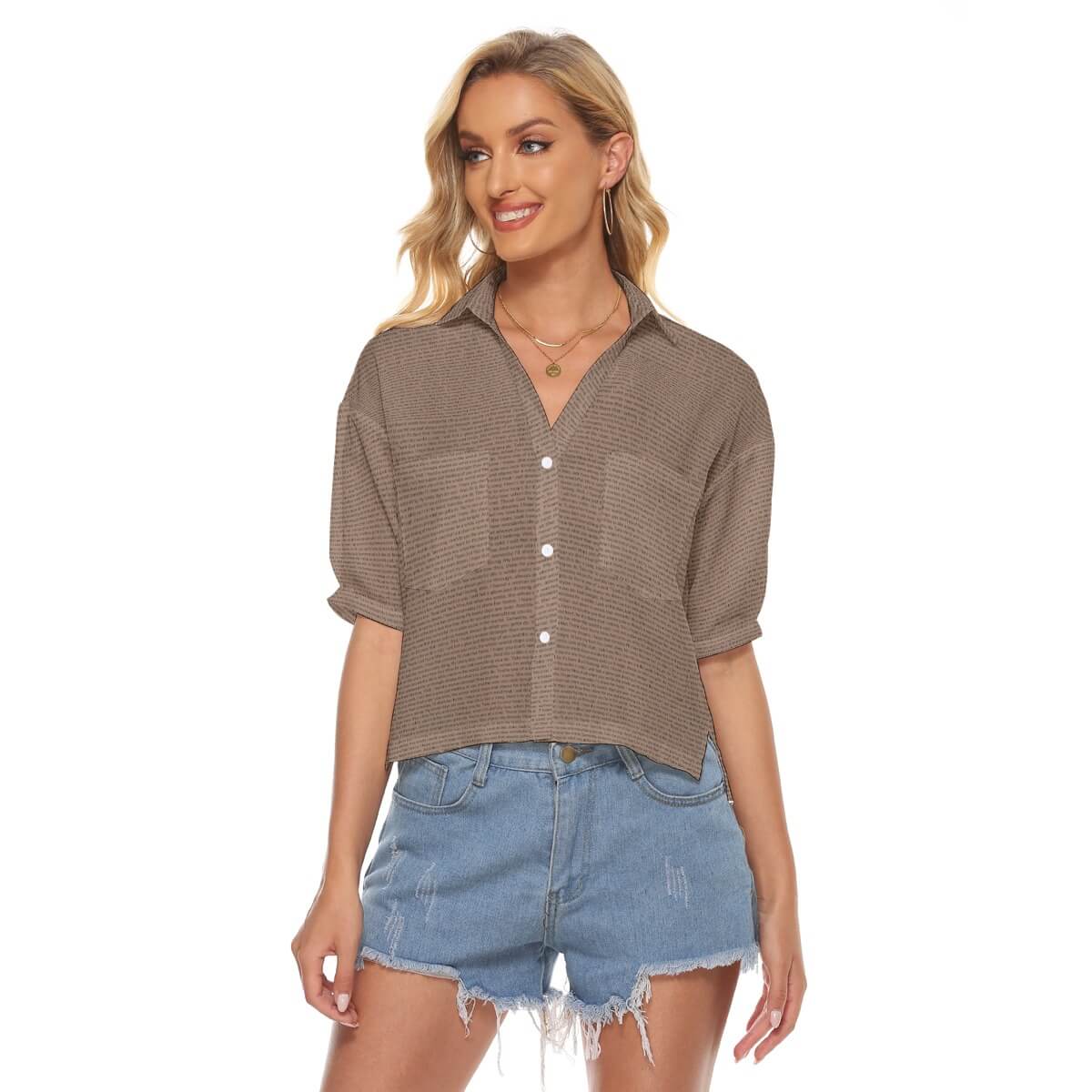 Women's V-neck Double Pockets Shirt