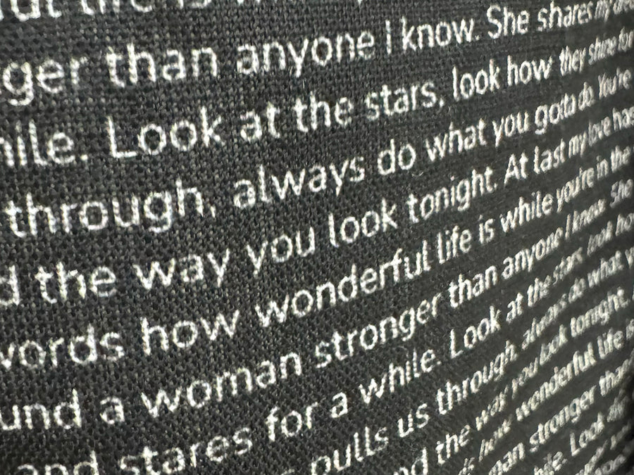 Every word, printed across the whole shirt