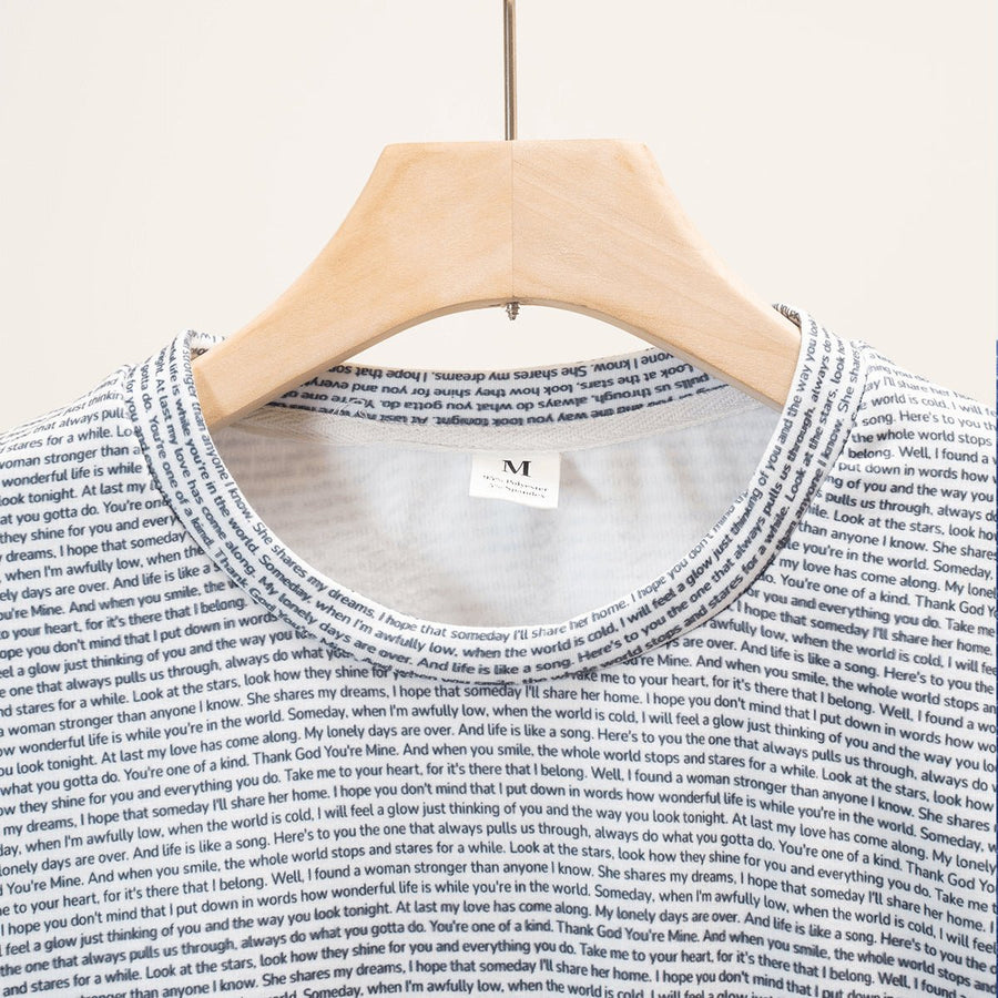 Every word, printed across the whole sweatshirt