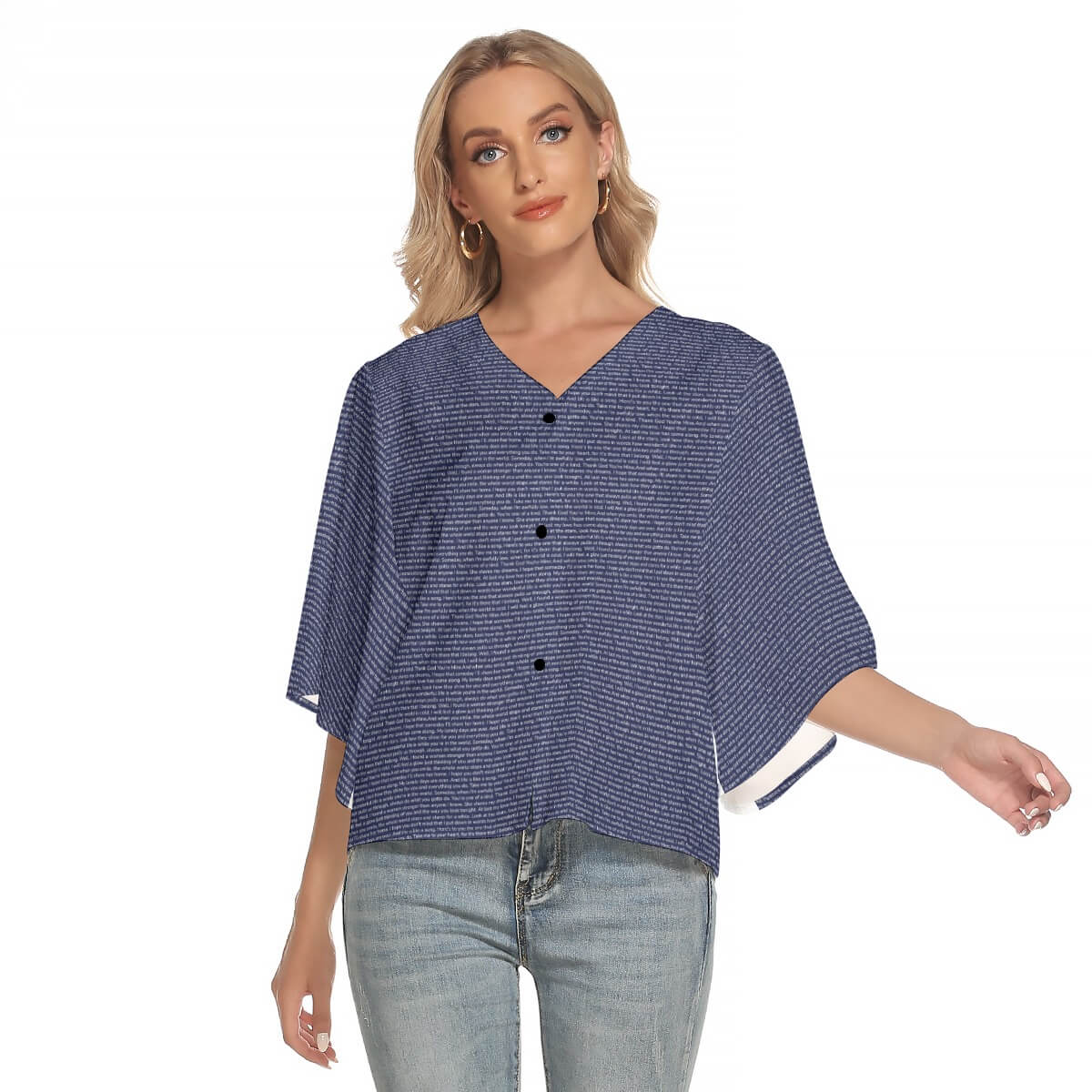 Women's Bat Sleeve Light V - neck Top - TuneInk