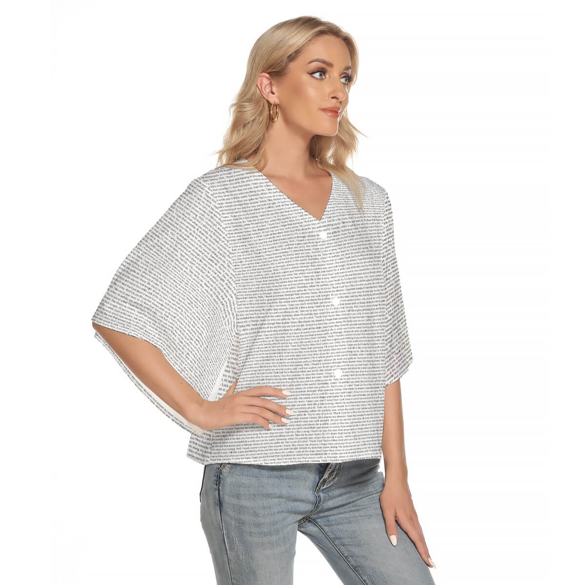 Women's Bat Sleeve Light V - neck Top - TuneInk