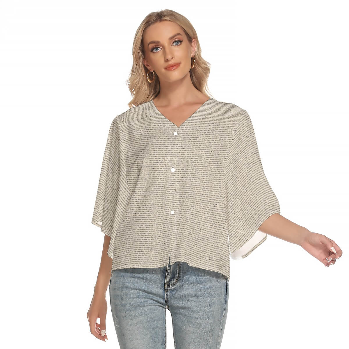 Women's Bat Sleeve Light V - neck Top - TuneInk