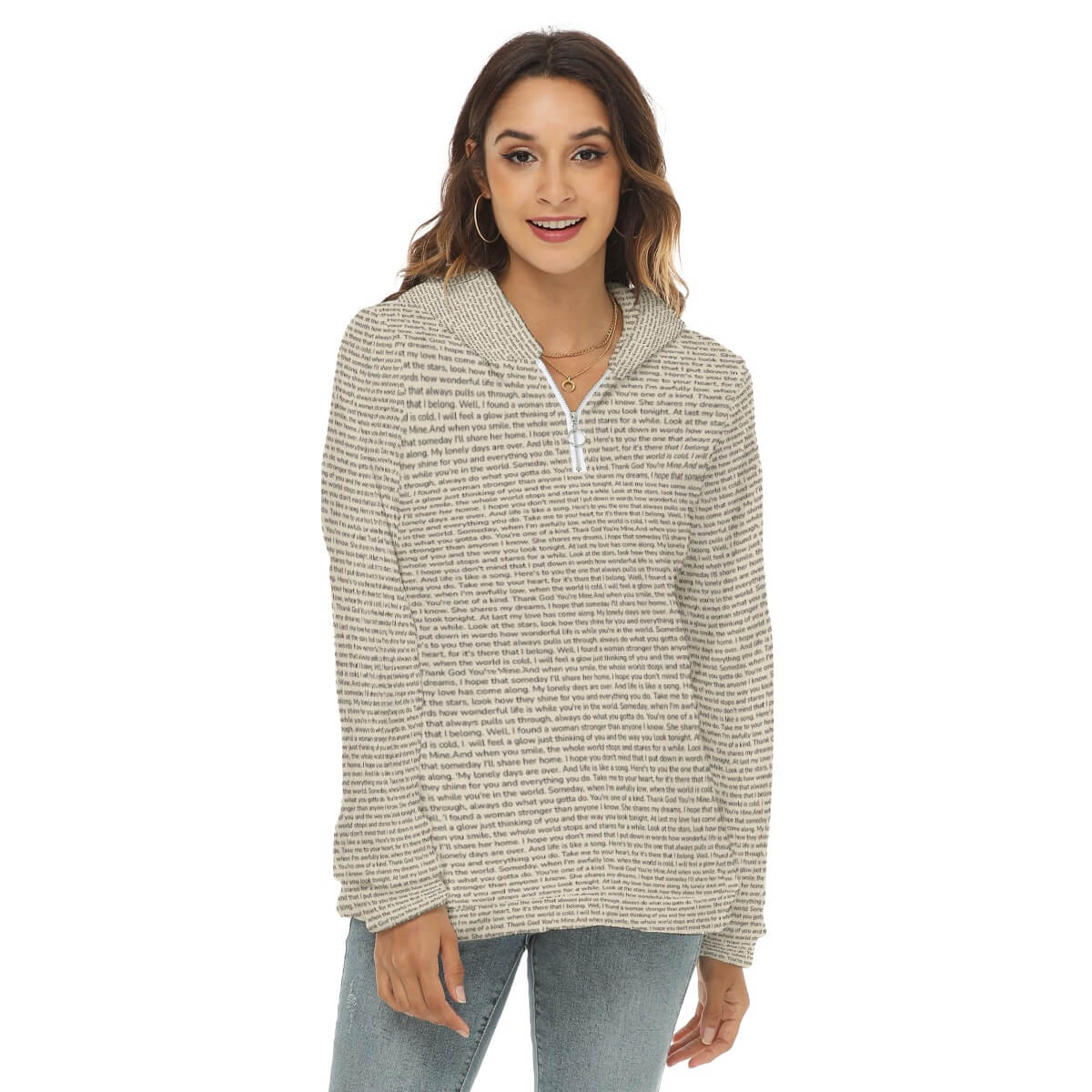 Women's Borg Fleece Hoodie With Half Zip - TuneInk