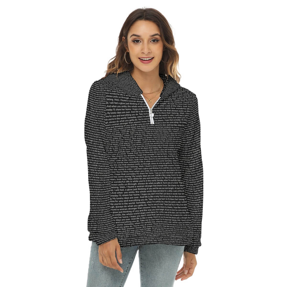 Women's Borg Fleece Hoodie With Half Zip - TuneInk