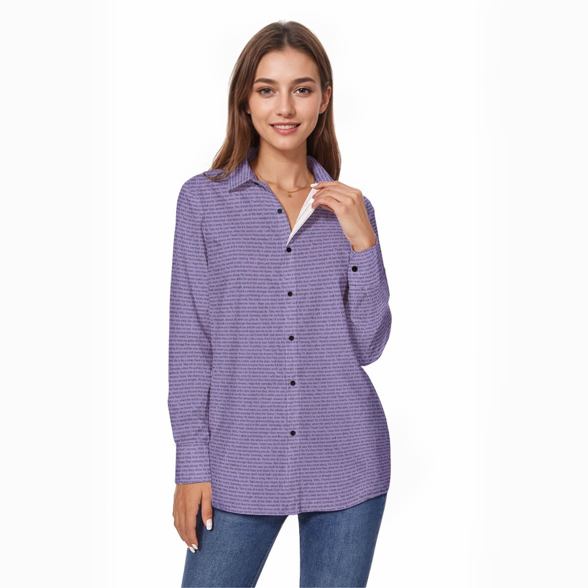 Women's Cotton Long Sleeve Button - Up Shirt - TuneInk