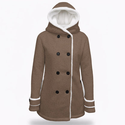 Women's Hooded Double - Breasted Winter Coat With Fleece - TuneInk