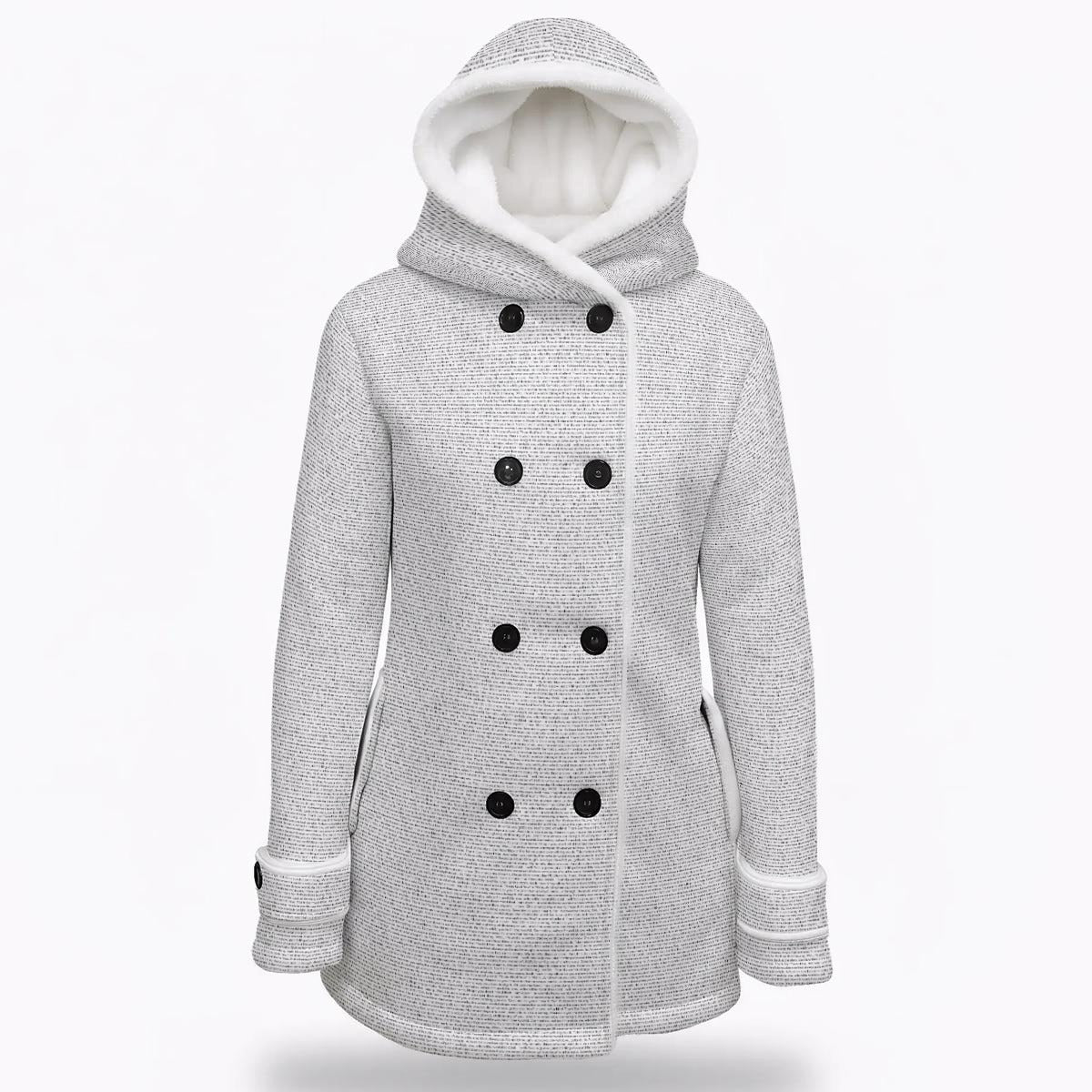 Women's Hooded Double - Breasted Winter Coat With Fleece - TuneInk