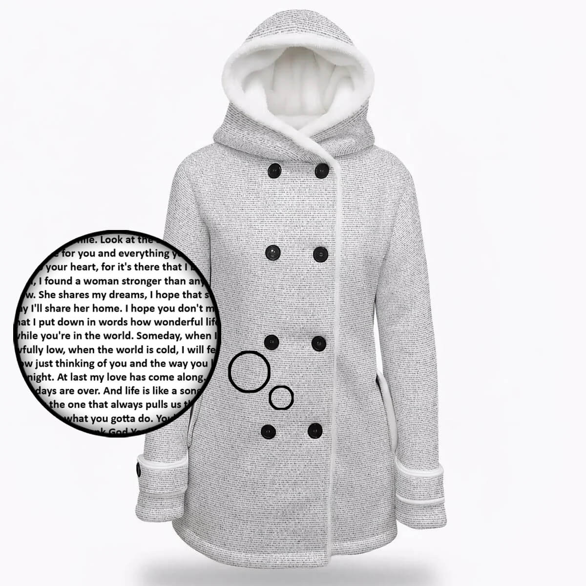 Women's Hooded Double - Breasted Winter Coat With Fleece - TuneInk