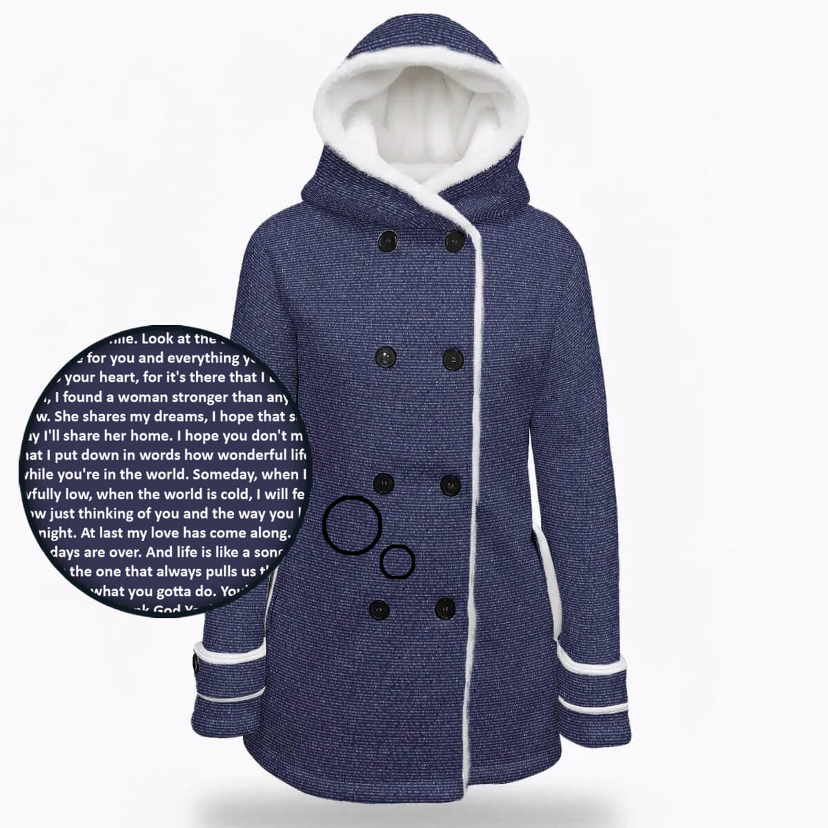 Women's Hooded Double - Breasted Winter Coat With Fleece - TuneInk