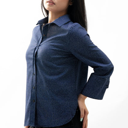 Women's Linen Textured Cotton 3/4 Sleeve Shirt - TuneInk