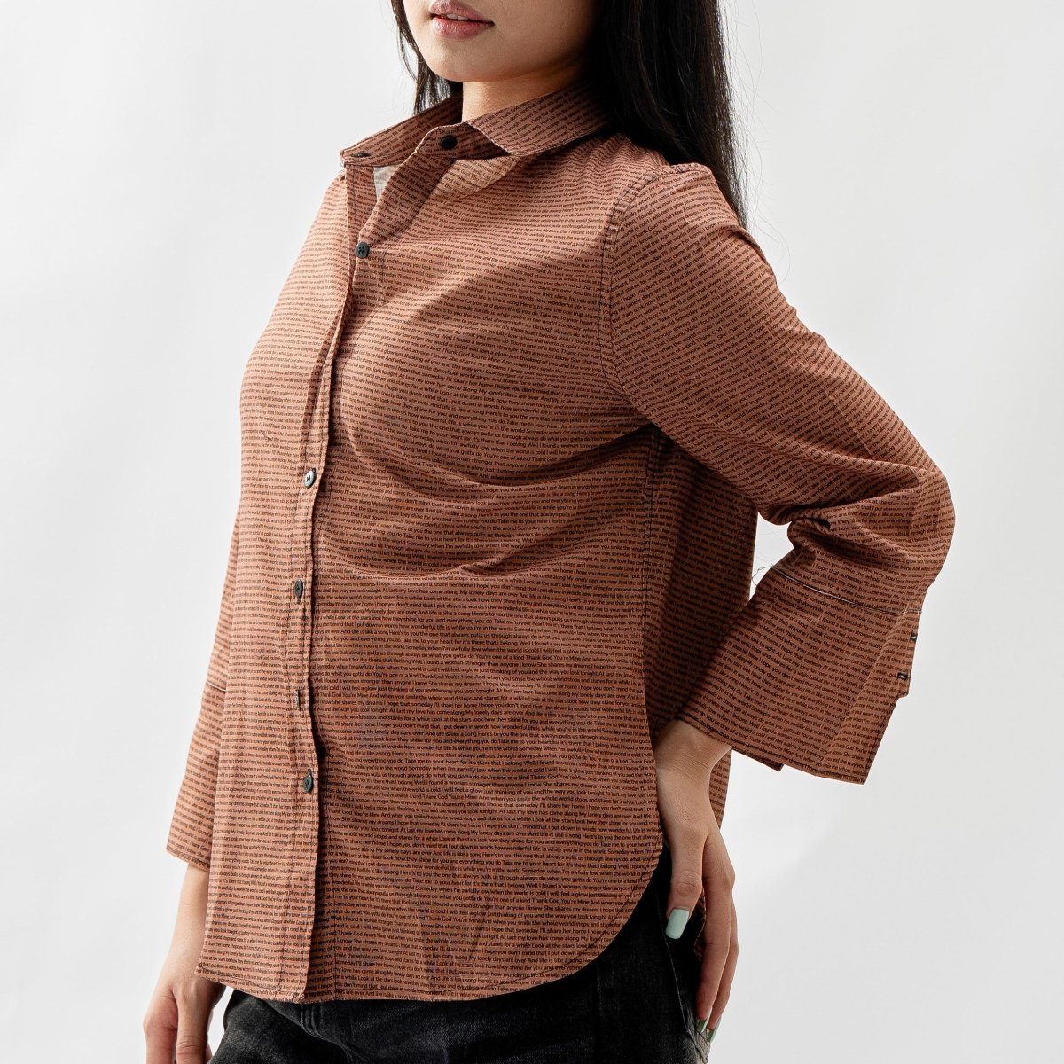 Women's Linen Textured Cotton 3/4 Sleeve Shirt - TuneInk