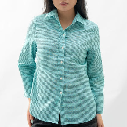 Women's Linen Textured Cotton 3/4 Sleeve Shirt - TuneInk