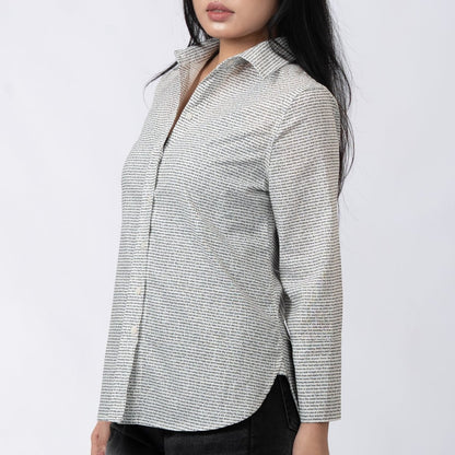 Women's Linen Textured Cotton 3/4 Sleeve Shirt - TuneInk