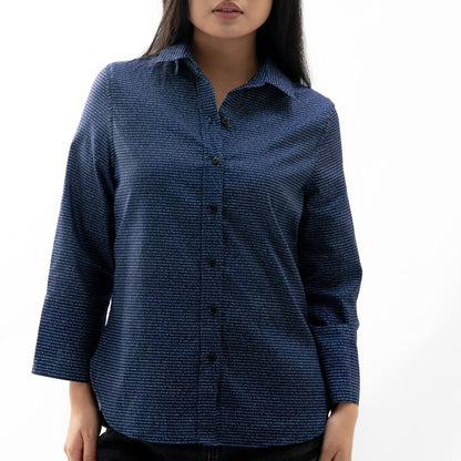 Women's Linen Textured Cotton 3/4 Sleeve Shirt - TuneInk