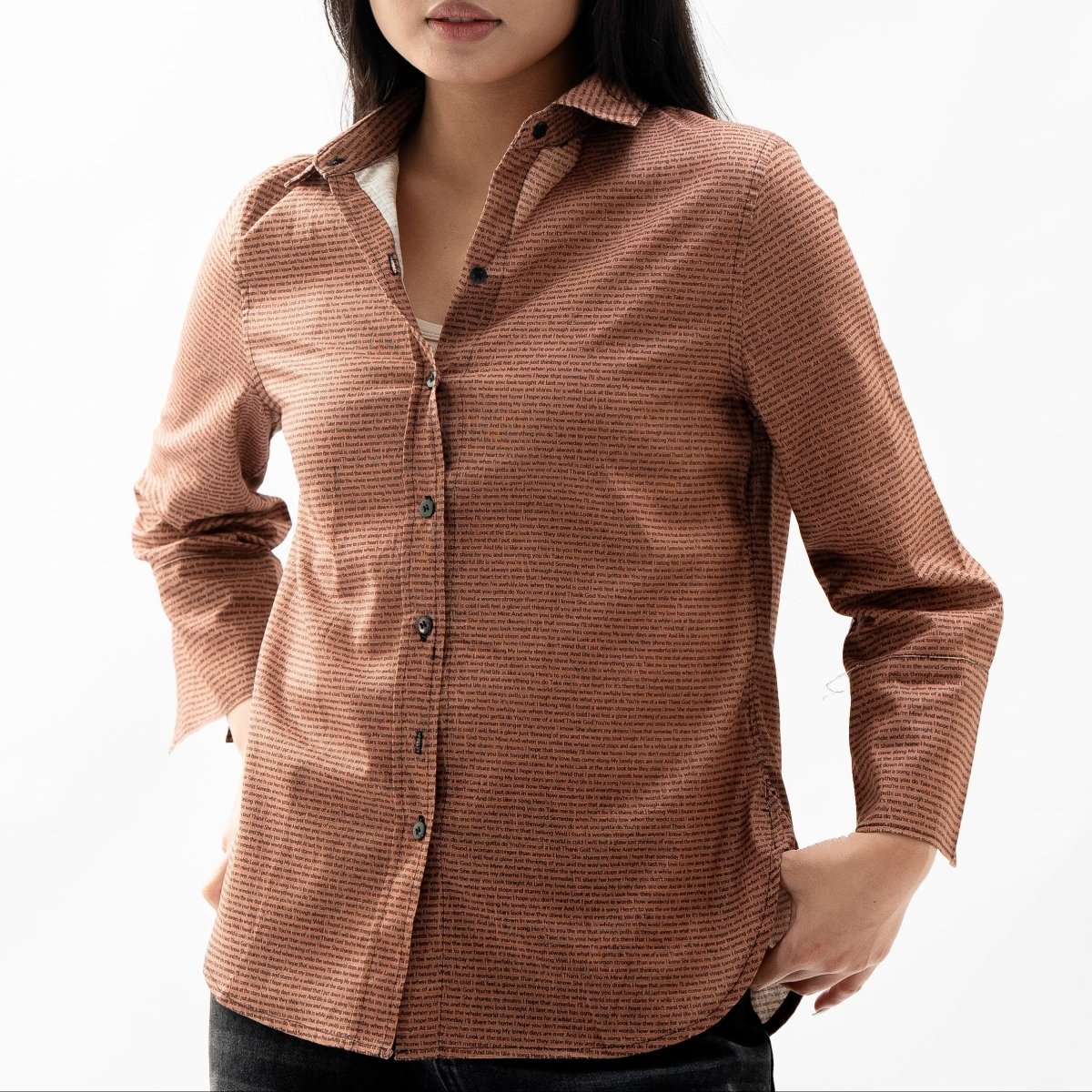 Women's Linen Textured Cotton 3/4 Sleeve Shirt - TuneInk