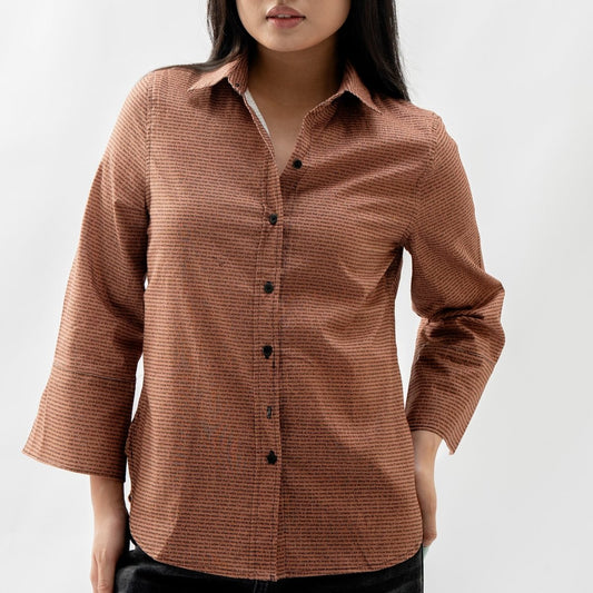 Women's Linen Textured Cotton 3/4 Sleeve Shirt - TuneInk