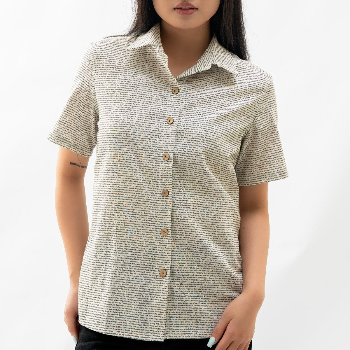 Women's Linen Textured Cotton Short Sleeve Shirt - TuneInk