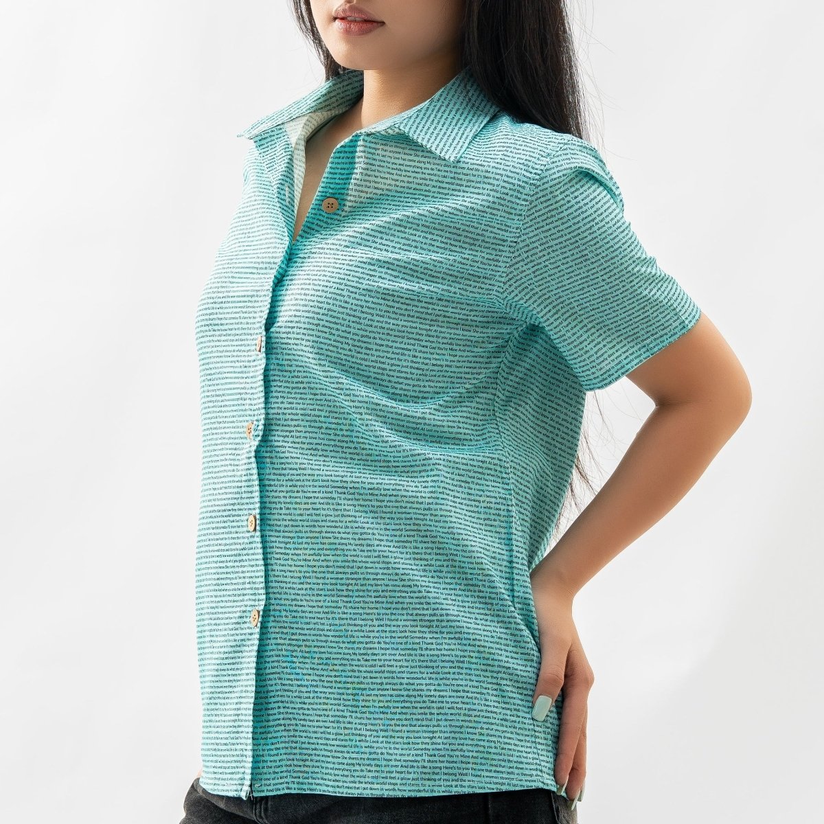 Women's Linen Textured Cotton Short Sleeve Shirt - TuneInk