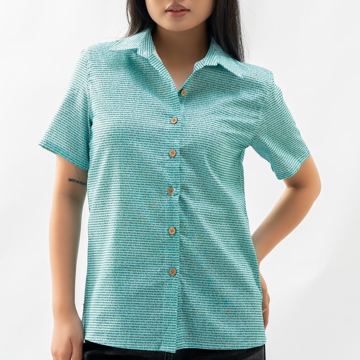 Women's Linen Textured Cotton Short Sleeve Shirt - TuneInk