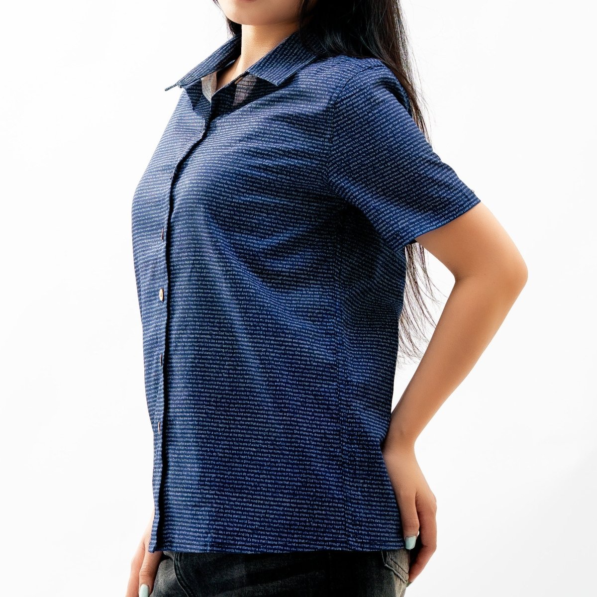 Women's Linen Textured Cotton Short Sleeve Shirt - TuneInk