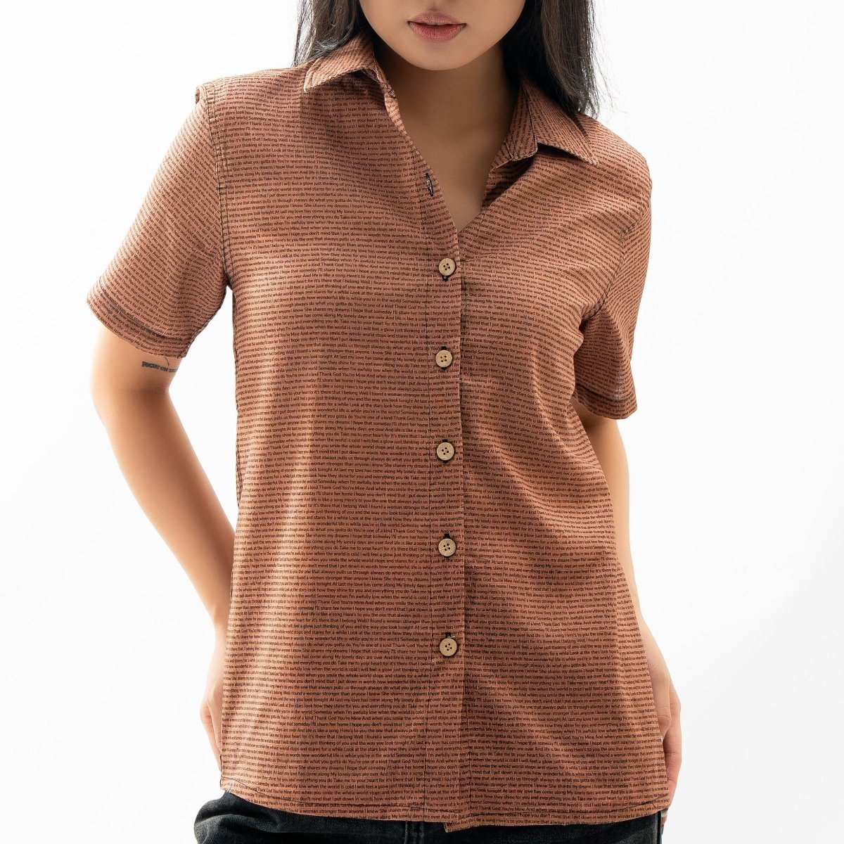 Women's Linen Textured Cotton Short Sleeve Shirt - TuneInk