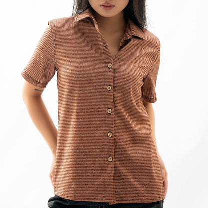 Women's Linen Textured Cotton Short Sleeve Shirt - TuneInk