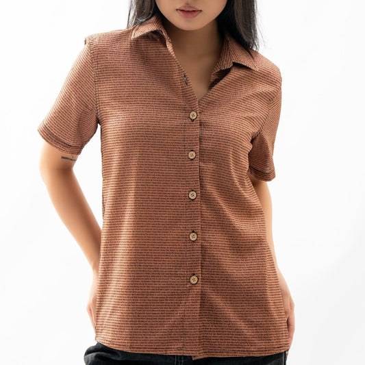Women's Linen Textured Cotton Short Sleeve Shirt - TuneInk