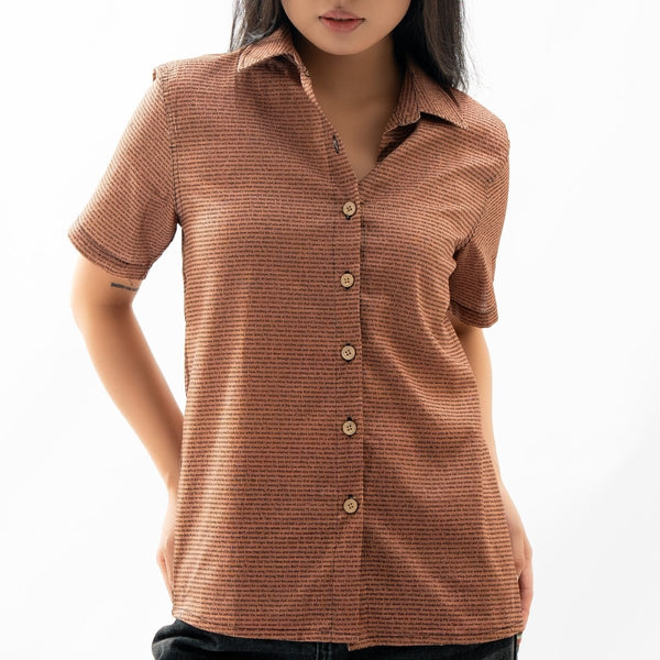Women's Linen Textured Cotton Short Sleeve Shirt
