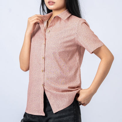 Women's Linen Textured Cotton Short Sleeve Shirt - TuneInk