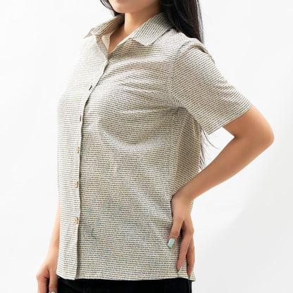 Women's Linen Textured Cotton Short Sleeve Shirt - TuneInk