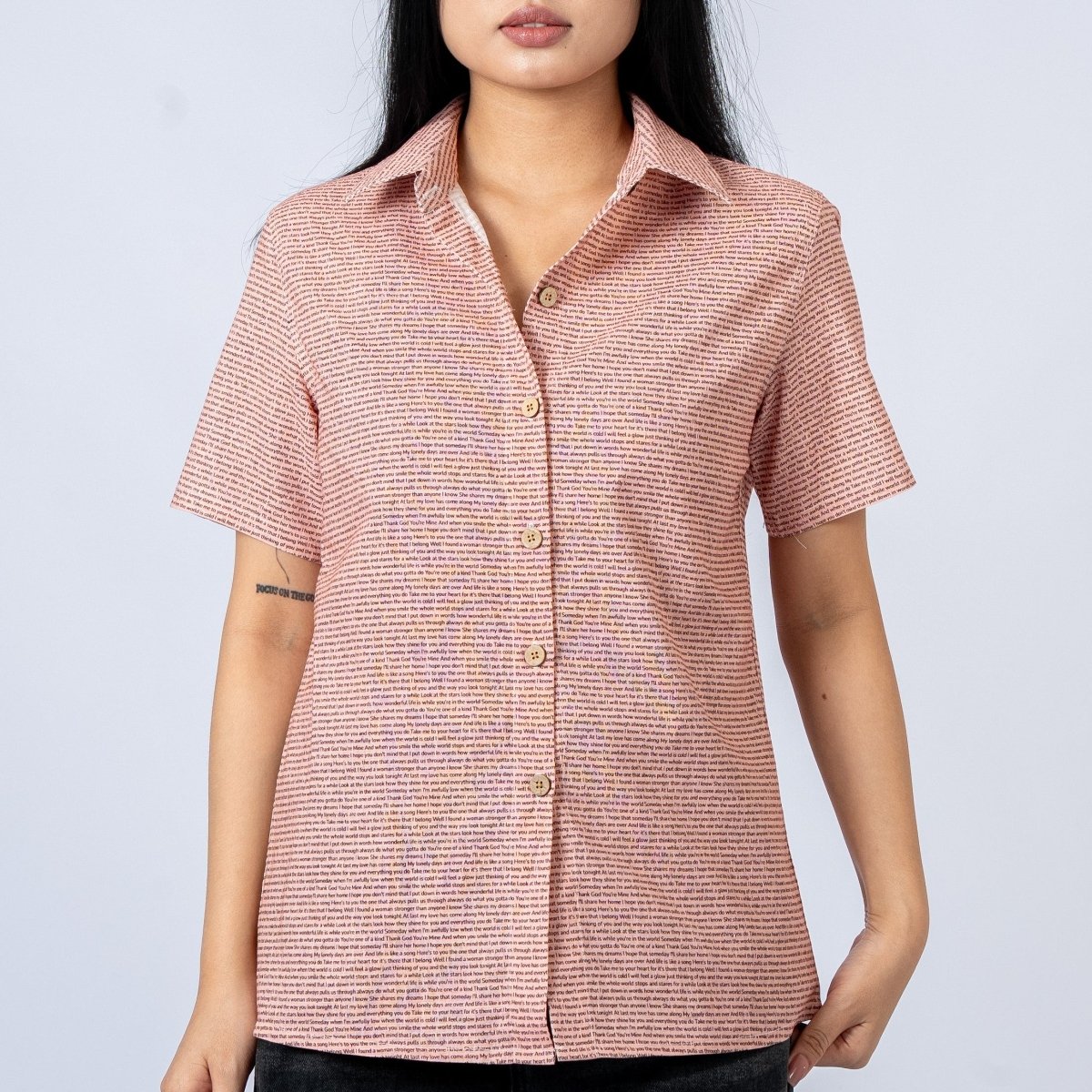 Women's Linen Textured Cotton Short Sleeve Shirt - TuneInk