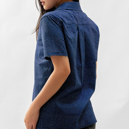 Women's Linen Textured Cotton Short Sleeve Shirt - TuneInk