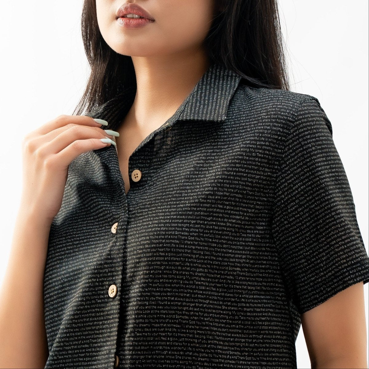 Women's Linen Textured Cotton Short Sleeve Shirt - TuneInk