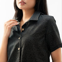 Women's Linen Textured Cotton Short Sleeve Shirt