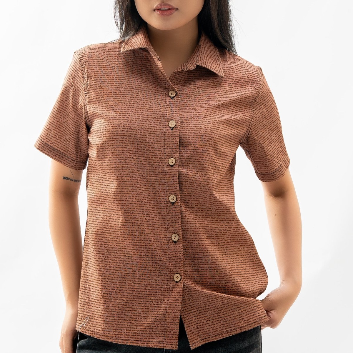 Women's Linen Textured Cotton Short Sleeve Shirt - TuneInk
