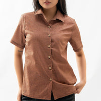 Women's Linen Textured Cotton Short Sleeve Shirt