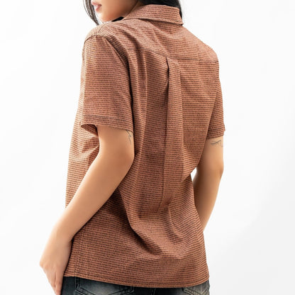 Women's Linen Textured Cotton Short Sleeve Shirt - TuneInk