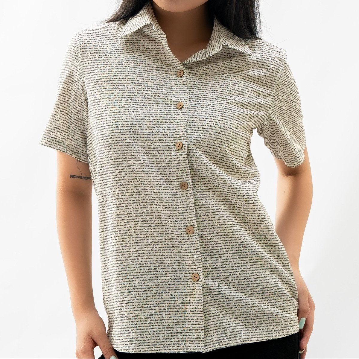 Women's Linen Textured Cotton Short Sleeve Shirt - TuneInk