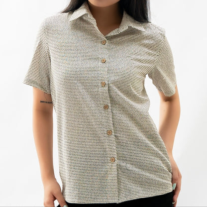 Women's Linen Textured Cotton Short Sleeve Shirt - TuneInk