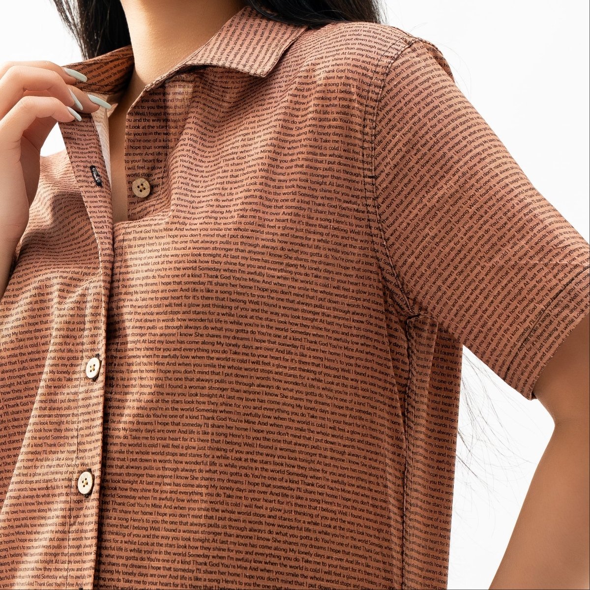 Women's Linen Textured Cotton Short Sleeve Shirt - TuneInk