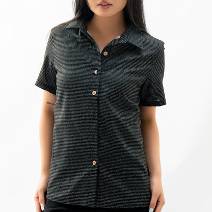 Women's Linen Textured Cotton Short Sleeve Shirt - TuneInk
