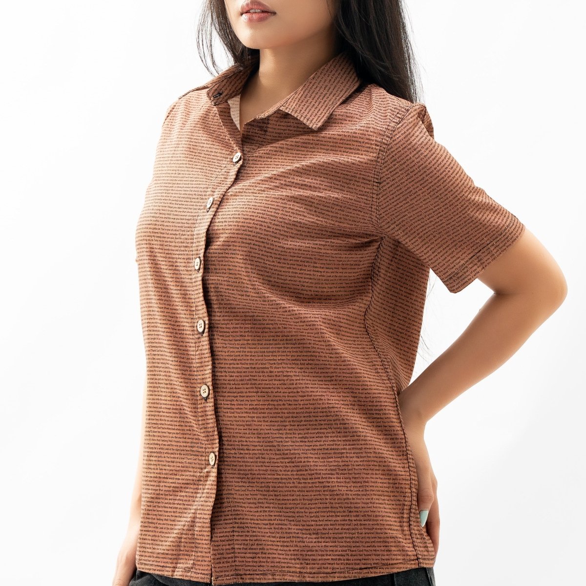 Women's Linen Textured Cotton Short Sleeve Shirt - TuneInk