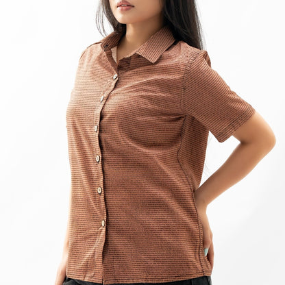 Women's Linen Textured Cotton Short Sleeve Shirt - TuneInk