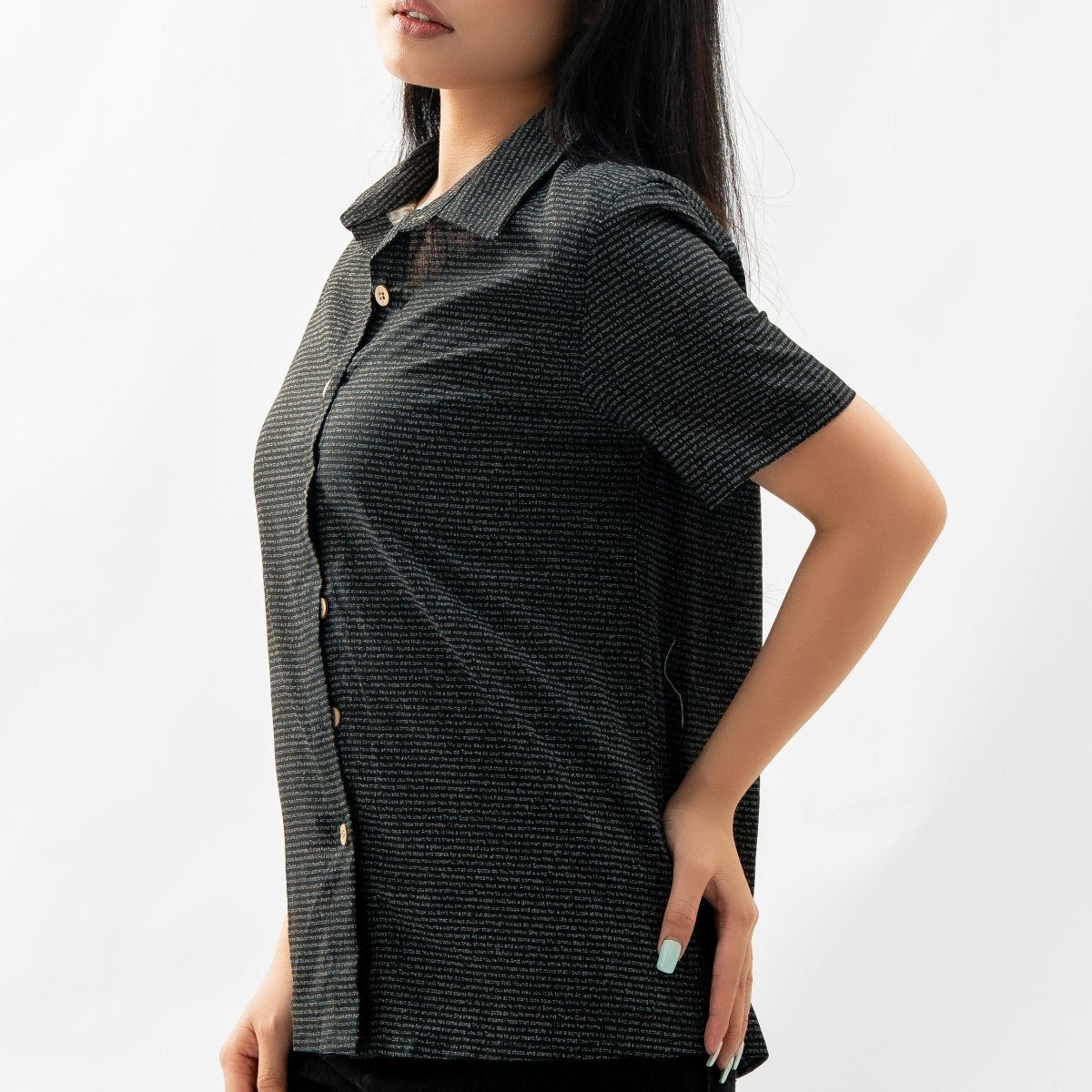 Women's Linen Textured Cotton Short Sleeve Shirt - TuneInk