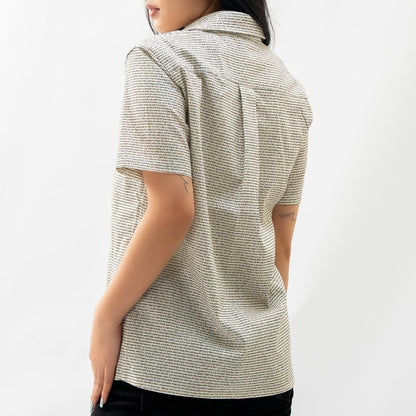 Women's Linen Textured Cotton Short Sleeve Shirt - TuneInk