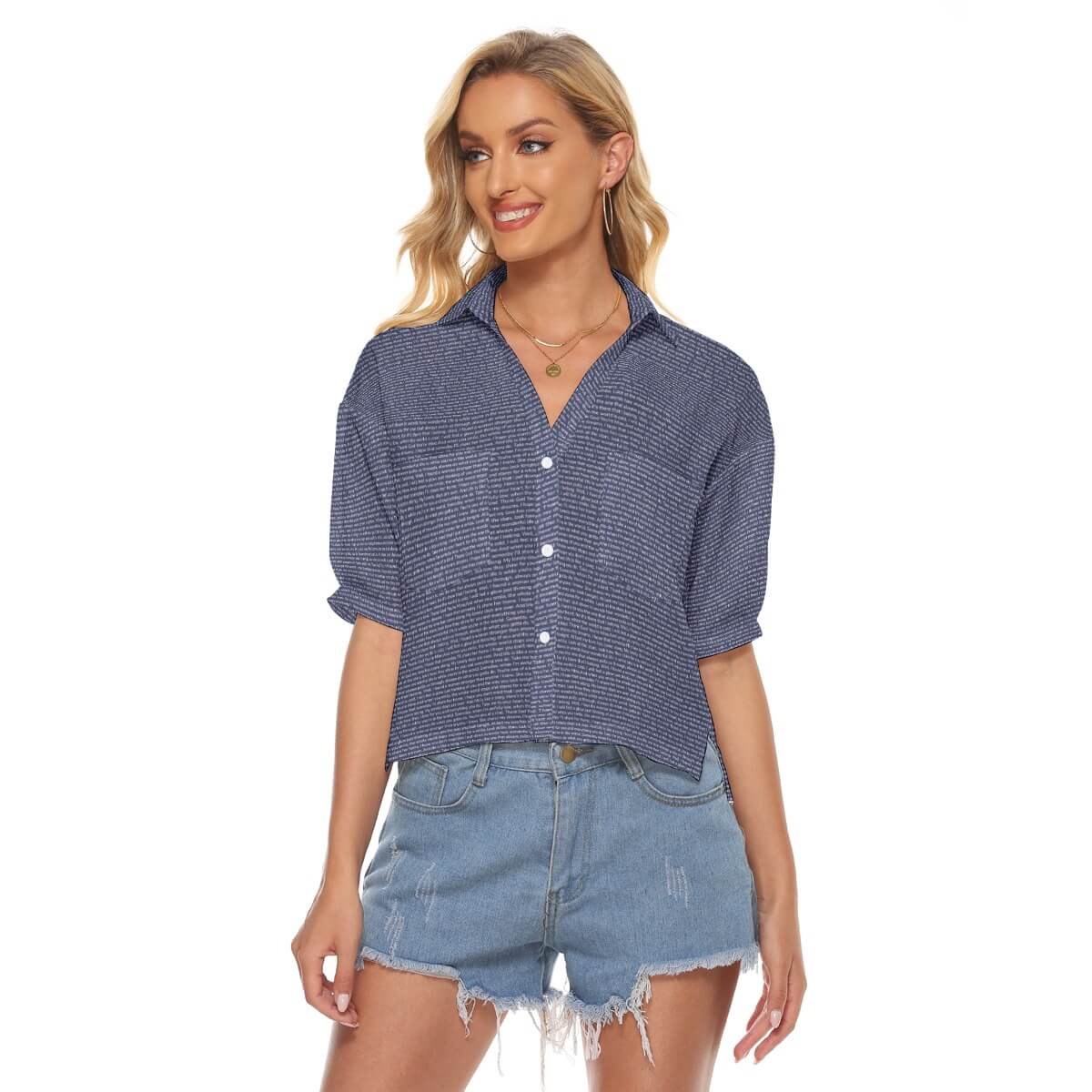 Women's V - neck Double Pockets Shirt - TuneInk
