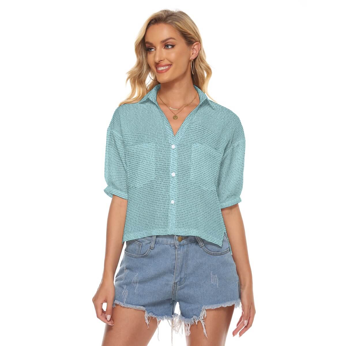 Women's V - neck Double Pockets Shirt - TuneInk
