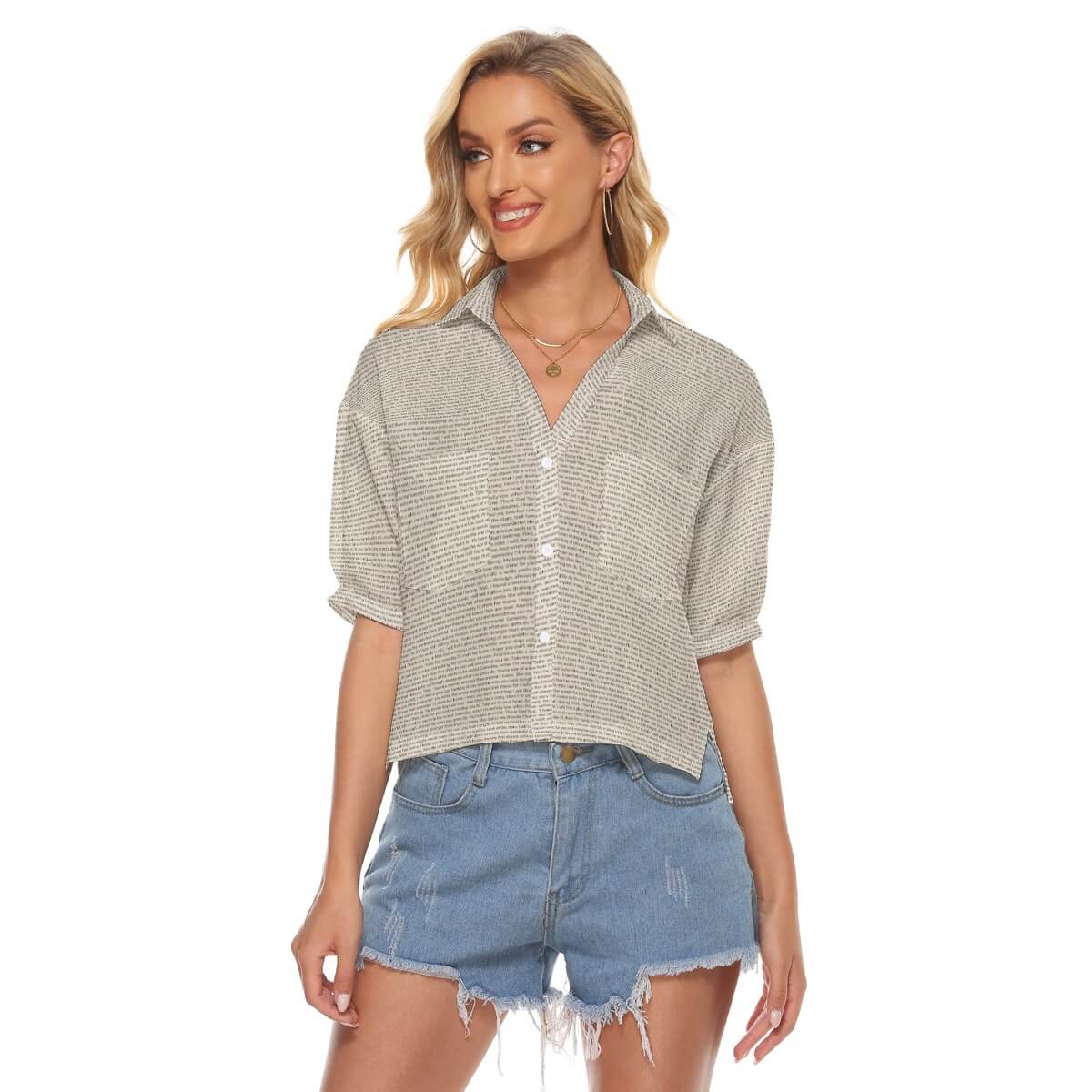 Women's V - neck Double Pockets Shirt - TuneInk