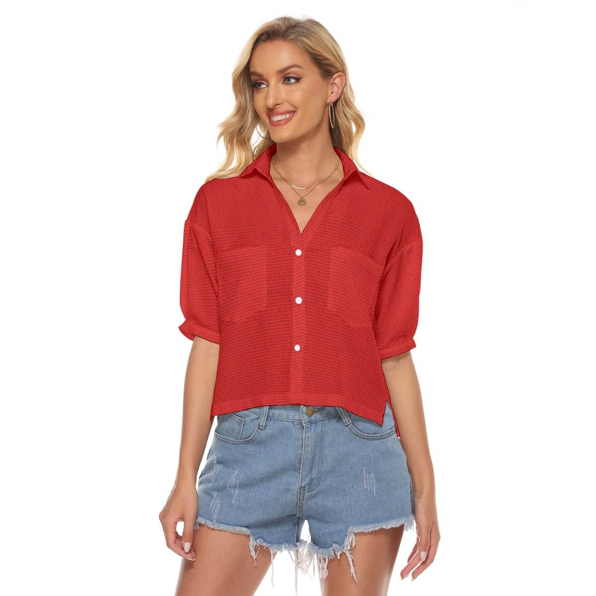 Women's V - neck Double Pockets Shirt - TuneInk
